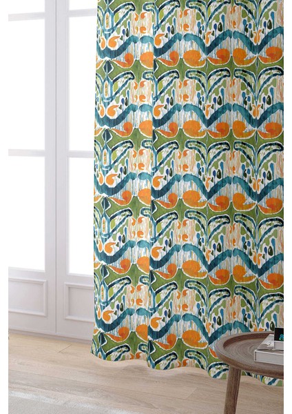 Mavi Turuncu Etnik Dekoratif Dijital Baskılı Perde CGH154-PR fiyatları