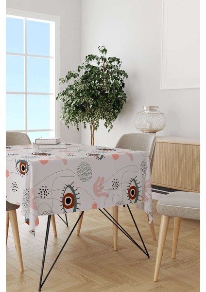 Gri Pembe Modern Göz Desenli Masa Örtüsü CGH248-MS
