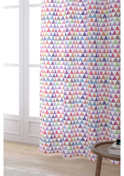 Beyaz Çok Renkli Geometrik Desenli Dijital Baskılı Perde CGH258-PR fiyatları