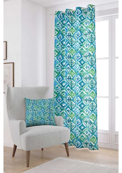 Mavi Yeşil Dekoratif Dijital Baskılı Perde CGH161-PR