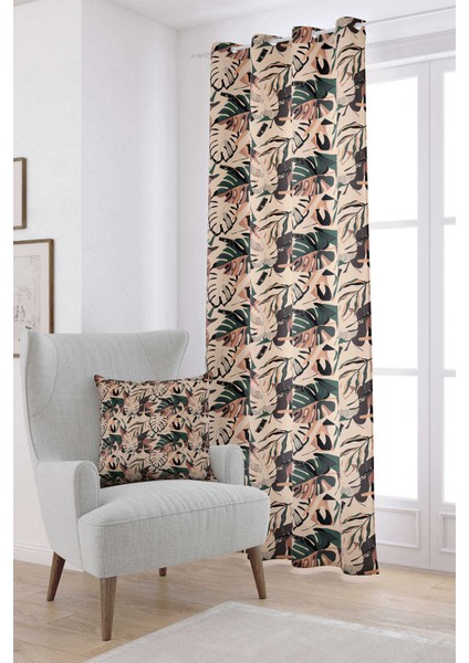 Kahverengi Yeşil Tropikal Dijital Baskılı Perde CGH251-PR