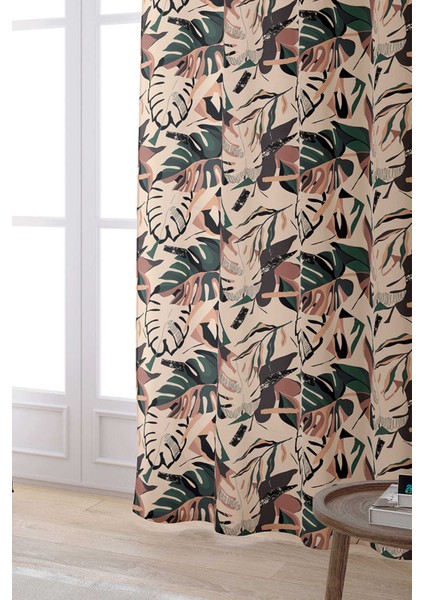 Kahverengi Yeşil Tropikal Dijital Baskılı Perde CGH251-PR fiyatları