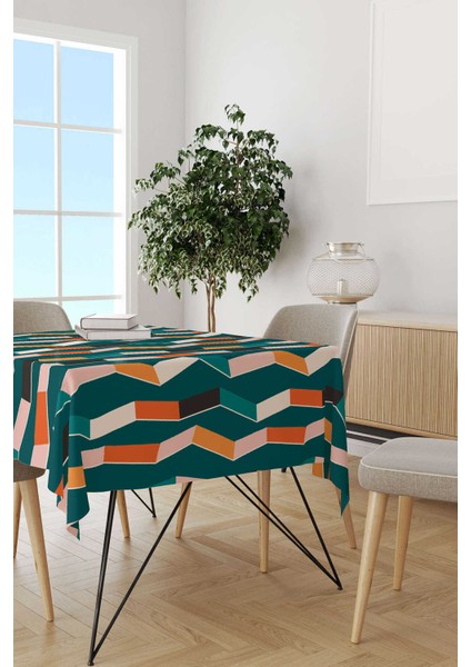 Mavi Turuncu Modern Figürlü Masa Örtüsü CGH176-MS fiyatları