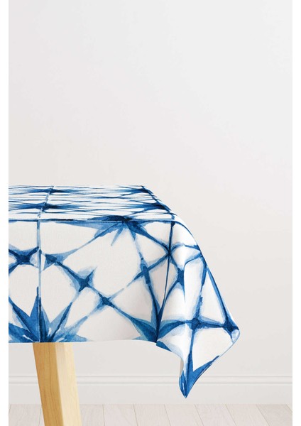 Mavi Beyaz Soyut Dekoratif Masa Örtüsü CGH187-MS