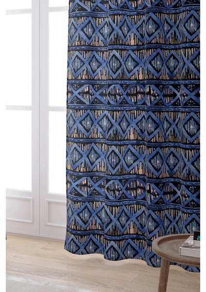 Sari Mavi Etnik Desenli Dijital Baskılı Perde CGH238-PR fiyatları