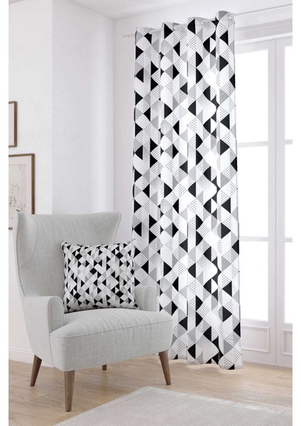 Beyaz Siyah Modern Geometrik Dijital Baskılı Perde CGH245-PR
