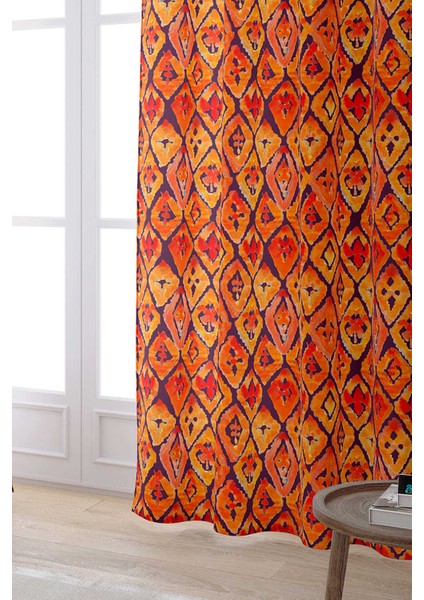 Kahverengi Turuncu Etnik Desenli Dijital Baskılı Perde CGH261-PR fiyatları