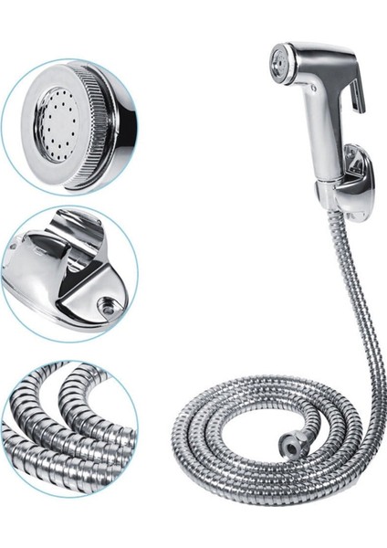 Taharet Takımı Krom Renk Taharet Tabancası Spiral Ve Mafsal Seti Wc Hortummatik Taharet
