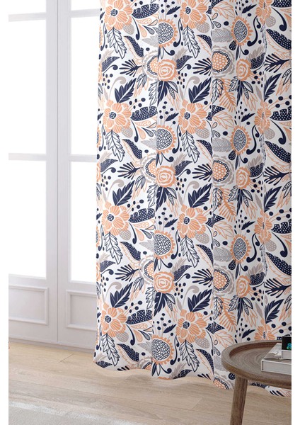 Pembe Lacivert Çiçek Desenli Dijital Baskılı Perde CGH601-PR fiyatları