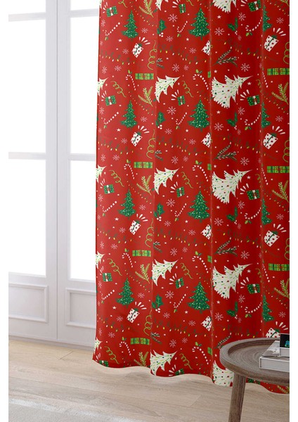 Kırmızı Yeşil Yılbaşı Temalı Desenli Dijital Baskılı Perde CGH297-PR fiyatları
