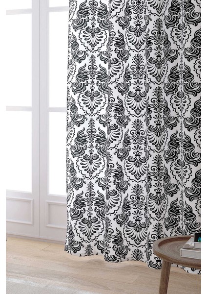 Siyah Beyaz Etnik Damask Desenli Dijital Baskılı Perde CGH343-PR