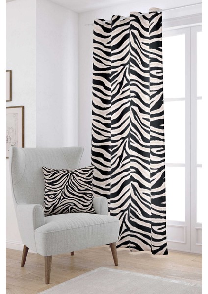 Siyah Bej Zebra Desenli Dijital Baskılı Perde CGH348-PR