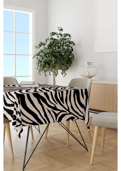 Siyah Bej Zebra Desenli Dijital Baskılı Masa Örtüsü CGH348-MS