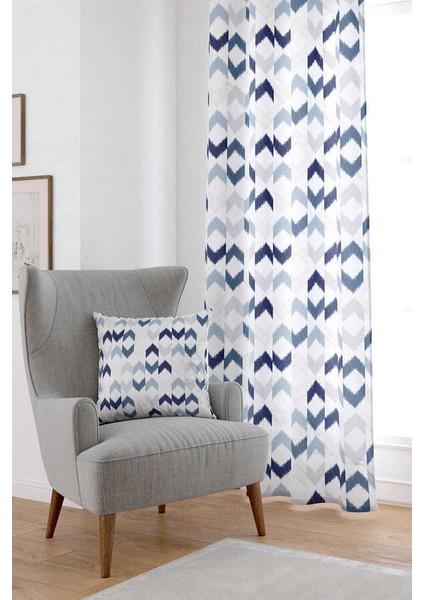 Mavi Beyaz Geometrik Dijital Baskılı Perde CGH341-PR