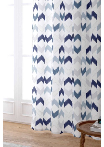 Mavi Beyaz Geometrik Dijital Baskılı Perde CGH341-PR fiyatları