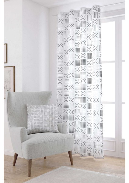 Beyaz Siyah Geometrik Dijital Baskılı Perde CGH316-PR