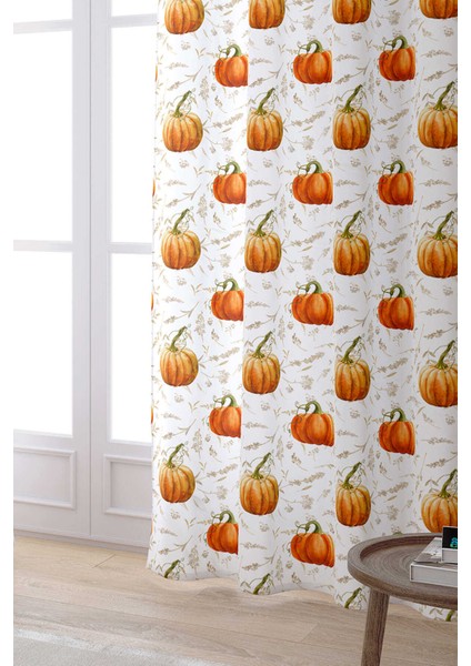 Turuncu Halloween Balkabağı Desenli Dijital Baskılı Perde CGH749-PR