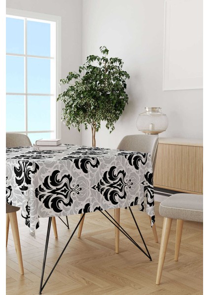 Siyah Beyaz Etnik Damask Desenli Masa Örtüsü CGH344-MS