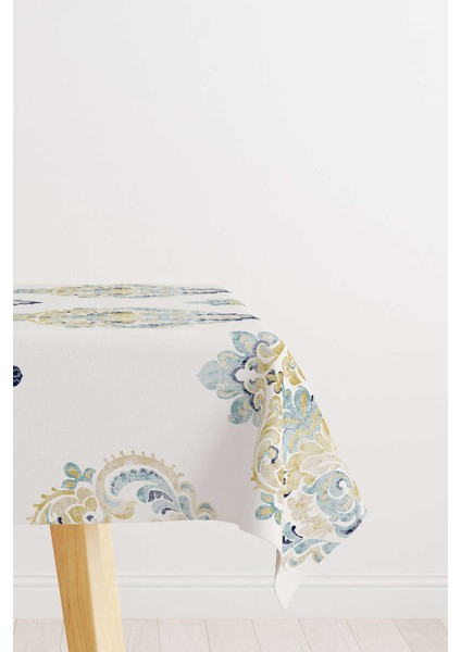 Sarı Mavi Damask Desenli Dijital Baskılı Masa Örtüsü CGH497-MS