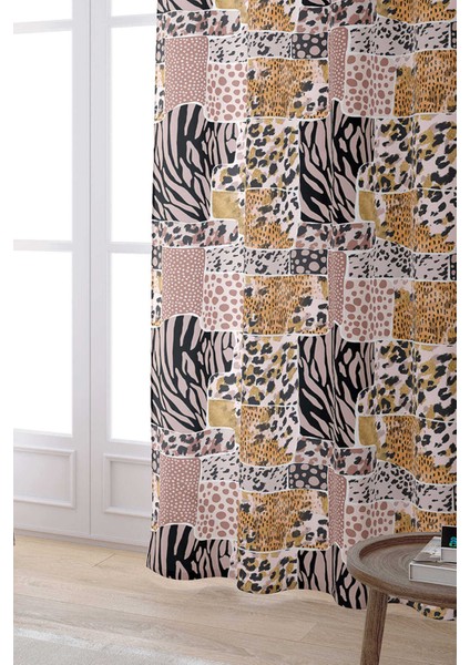 Kahverengi Pembe Zebra Leopar Desenli Dijital Baskılı Perde CGH359-PR fiyatları