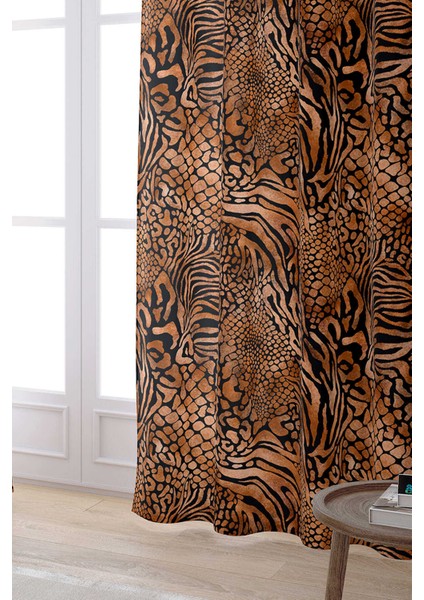 Kahverengi Turuncu Zebra Leopar Desenli Dijital Baskılı Perde CGH350-PR fiyatları