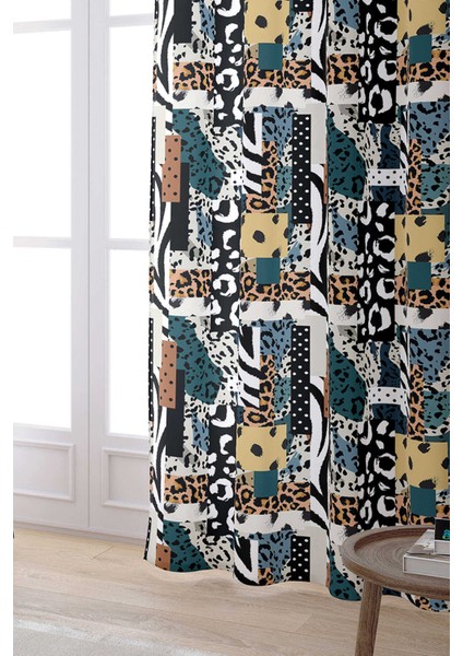 Kahverengi Mavi Modern Leopar Desenli Dijital Baskılı Perde CGH354-PR fiyatları