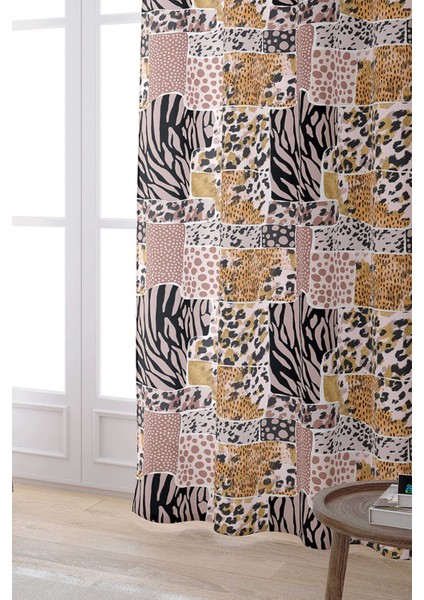 Kahverengi Pembe Zebra Leopar Desenli Dijital Baskılı Perde CGH359-PR