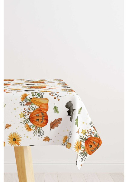 Turuncu Halloween Balkabağı Desenli Dijital Baskılı Masa Örtüsü CGH750-MS