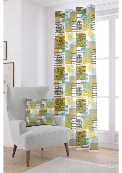 Sarı Mavi Modern Leopar Desenli Dijital Baskılı Perde CGH356-PR