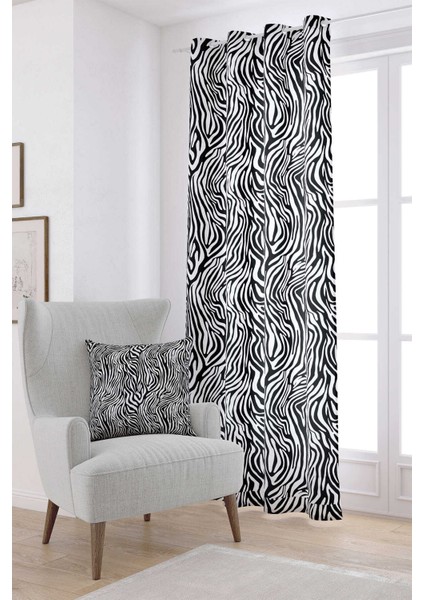 Siyah Beyaz Zebra Desenli Dijital Baskılı Perde CGH386-PR