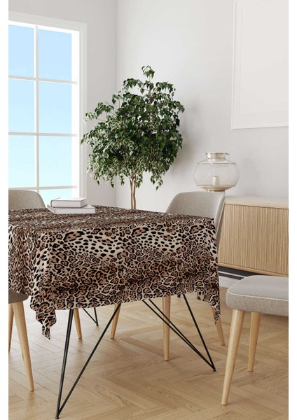 Kahverengi Siyah Leopar Desenli Dijital Baskılı Masa Örtüsü CGH370-MS