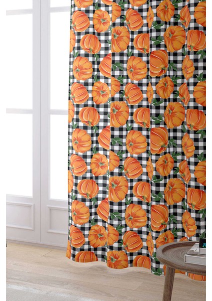 Turuncu Halloween Balkabağı Desenli Dijital Baskılı Perde CGH751-PR fiyatları