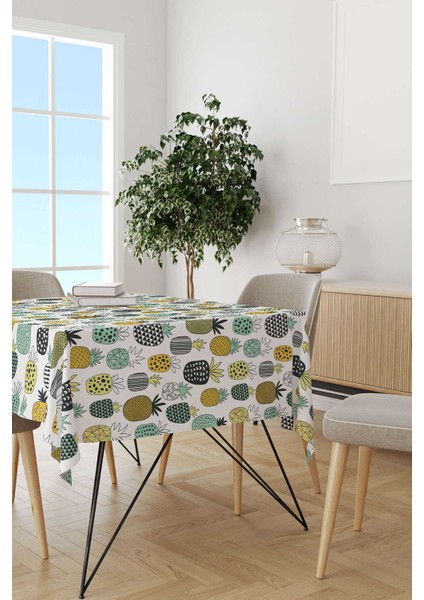 Beyaz Sarı Ananas Desenli Dijital Baskılı Masa Örtüsü CGH596-MS