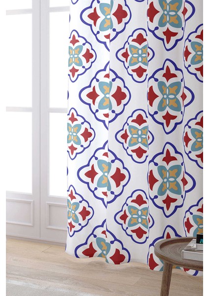 Beyaz Mavi Modern Etnik Karo Desenli Dijital Baskılı Perde CGH572-PR fiyatları