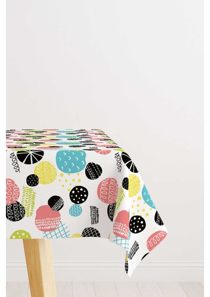 Beyaz Çok Renkli Puantiye Desenli Dijital Baskılı Masa Örtüsü CGH589-MS