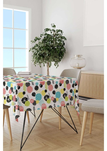 Beyaz Çok Renkli Puantiye Desenli Dijital Baskılı Masa Örtüsü CGH589-MS fiyatları
