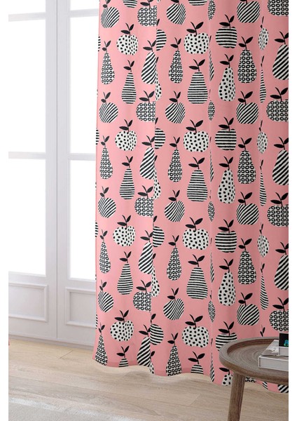 Pembe Siyah Dekoratif Meyve Desenli Dijital Baskılı Perde CGH598-PR