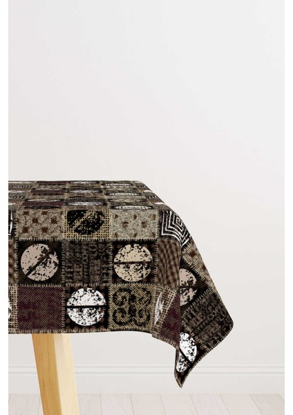 Kahverengi Siyah Dekoratif Kahve Desenli Dijital Baskılı Masa Örtüsü CGH597-MS