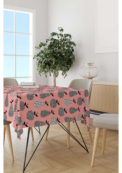 Pembe Siyah Dekoratif Meyve Desenli Dijital Baskılı Masa Örtüsü CGH598-MS