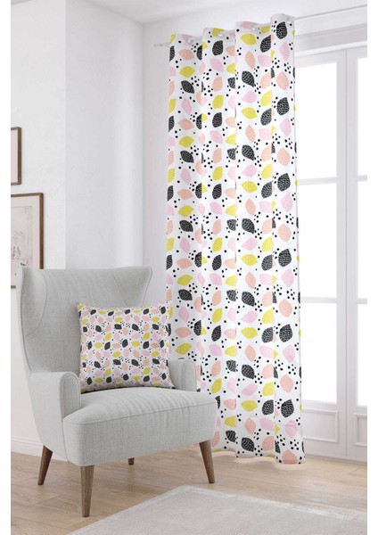 Beyaz Sarı Limon Desenli Dijital Baskılı Perde CGH600-PR