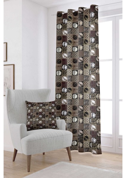 Kahverengi Siyah Dekoratif Kahve Desenli Dijital Baskılı Perde CGH597-PR