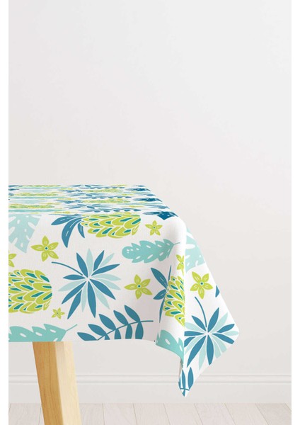 Mavi Yeşil Tropikal Ananas Desenli Dijital Baskılı Masa Örtüsü CGH610-MS