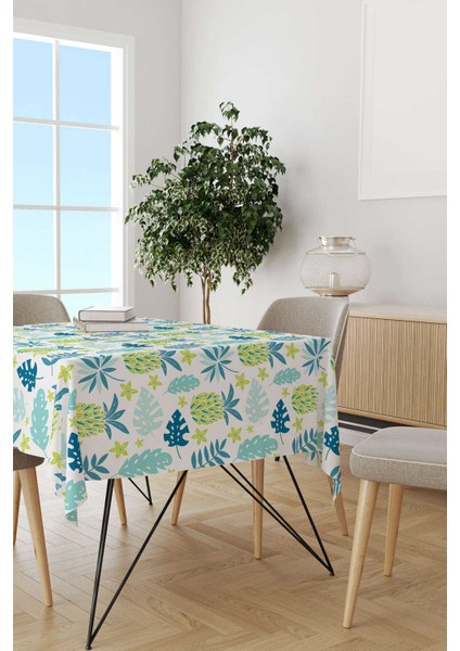 Mavi Yeşil Tropikal Ananas Desenli Dijital Baskılı Masa Örtüsü CGH610-MS fiyatları