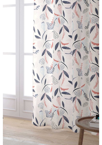 Pembe Lacivert Dekoratif Çiçek Desenli Dijital Baskılı Perde CGH616-PR fiyatları