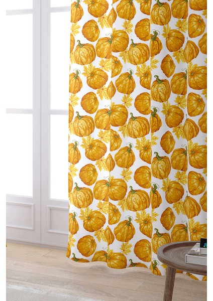 Turuncu Halloween Balkabağı Desenli Dijital Baskılı Perde CGH762-PR fiyatları