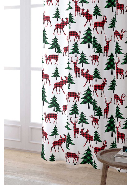 Kırmızı Yeşil Yılbaşı Temalı Ekose Desenli Dijital Baskılı Perde CGH792-PR fiyatları
