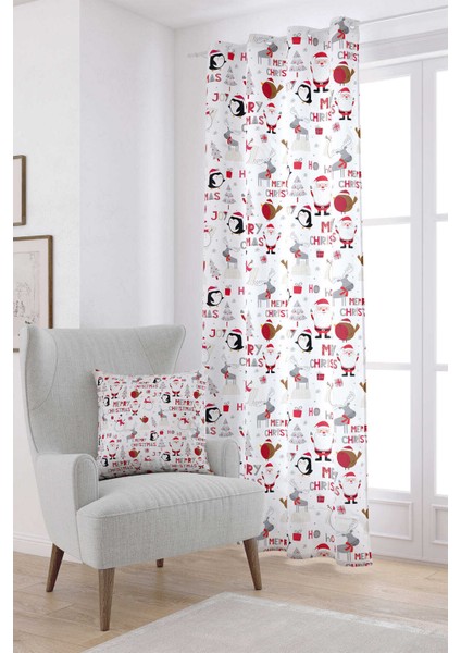 Kırmızı Gri Yılbaşı Temalı Dijital Baskılı Perde CGH798-PR