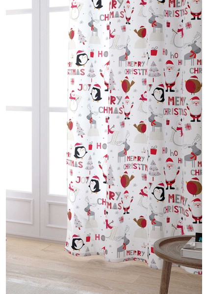 Kırmızı Gri Yılbaşı Temalı Dijital Baskılı Perde CGH798-PR fiyatları