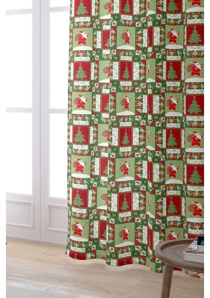 Kırmızı Yeşil Yılbaşı Temalı Dijital Baskılı Perde CGH801-PR fiyatları