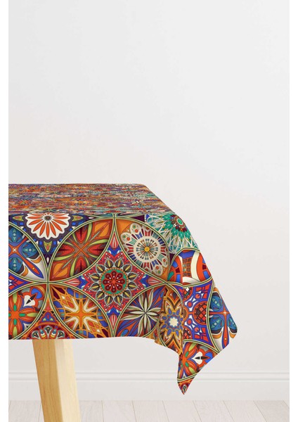 Turuncu Çok Renkli Retro Vintage Desenli Dijital Baskılı Masa Örtüsü OTYK010-MS
